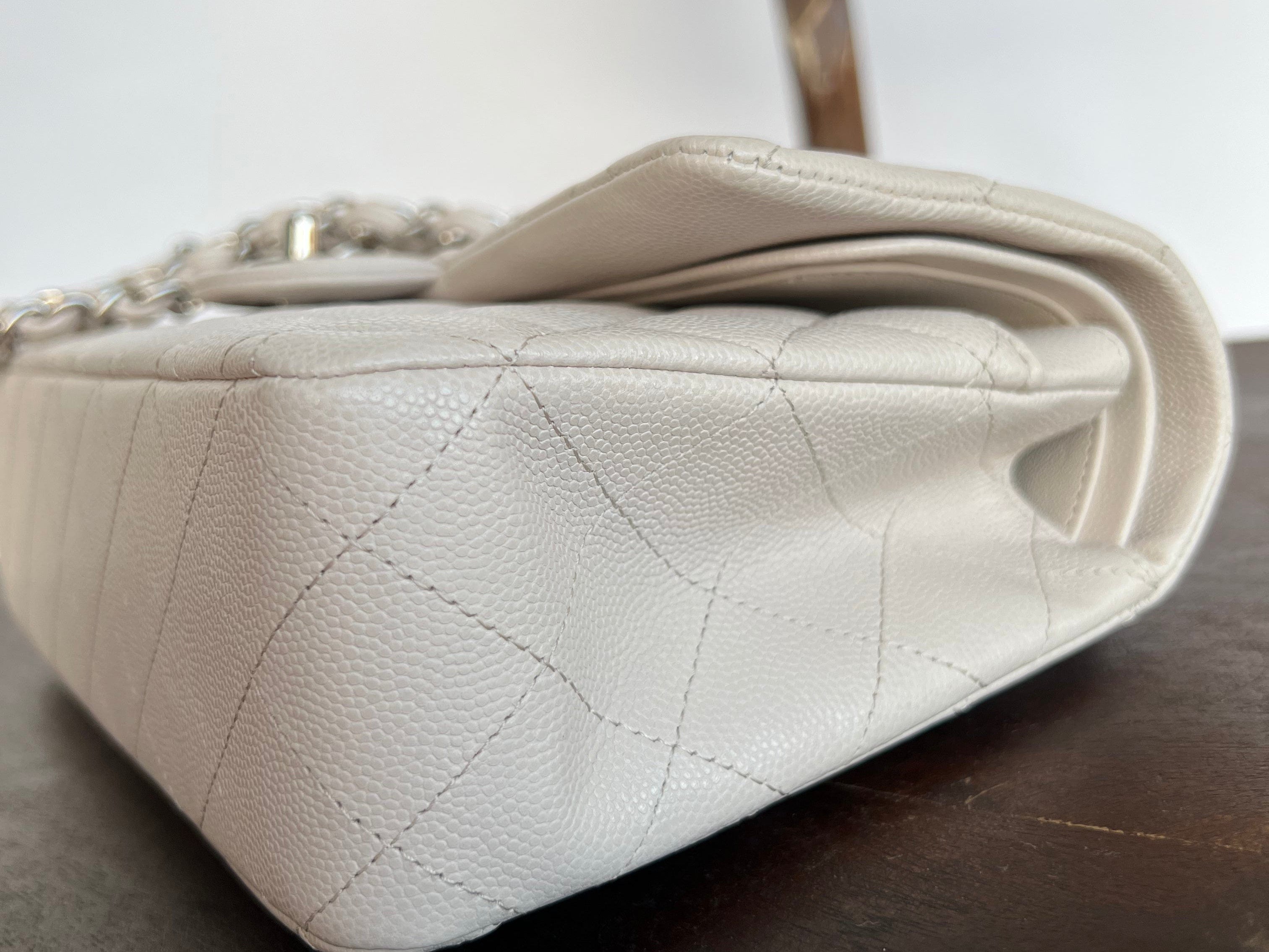 CHANEL Handbag 20B Ivory Caviar Quilted Classic Flap Medium Silver Hardware - Redeluxe