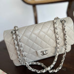 CHANEL Handbag 20B Ivory Caviar Quilted Classic Flap Medium Silver Hardware - Redeluxe