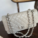 CHANEL Handbag 20B Ivory Caviar Quilted Classic Flap Medium Silver Hardware - Redeluxe