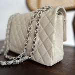 CHANEL Handbag 20B Ivory Caviar Quilted Classic Flap Medium Silver Hardware - Redeluxe