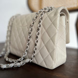 CHANEL Handbag 20B Ivory Caviar Quilted Classic Flap Medium Silver Hardware - Redeluxe