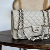 CHANEL Handbag 20B Ivory Caviar Quilted Classic Flap Medium Silver Hardware - Redeluxe