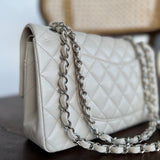 CHANEL Handbag 20B Ivory Caviar Quilted Classic Flap Medium Silver Hardware - Redeluxe