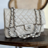 CHANEL Handbag 20B Ivory Caviar Quilted Classic Flap Medium Silver Hardware - Redeluxe