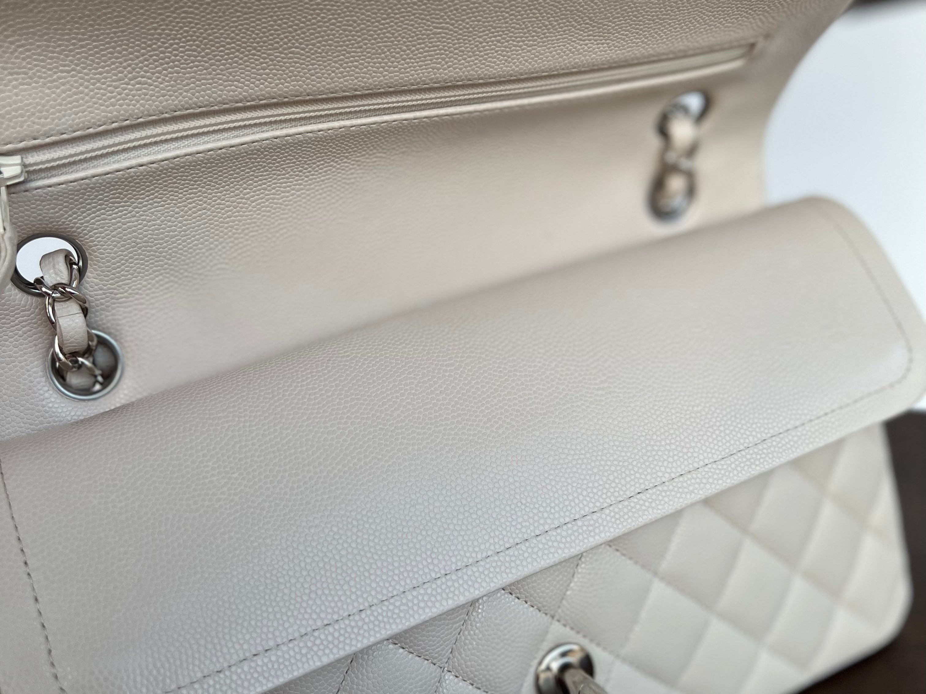 CHANEL Handbag 20B Ivory Caviar Quilted Classic Flap Medium Silver Hardware - Redeluxe