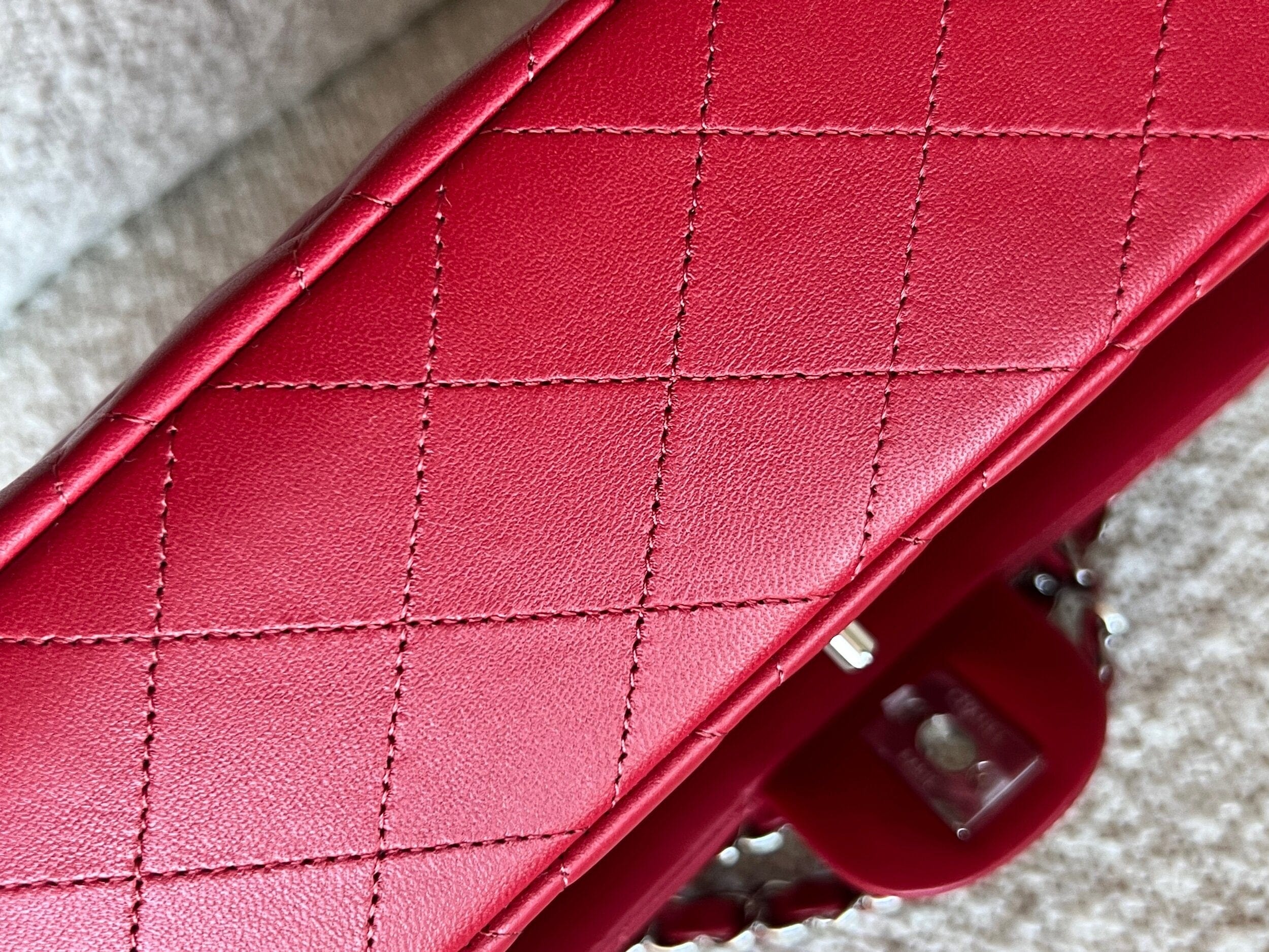 CHANEL Handbag 20B Red Lambskin Quilted Classic Flap Medium SHW - Redeluxe