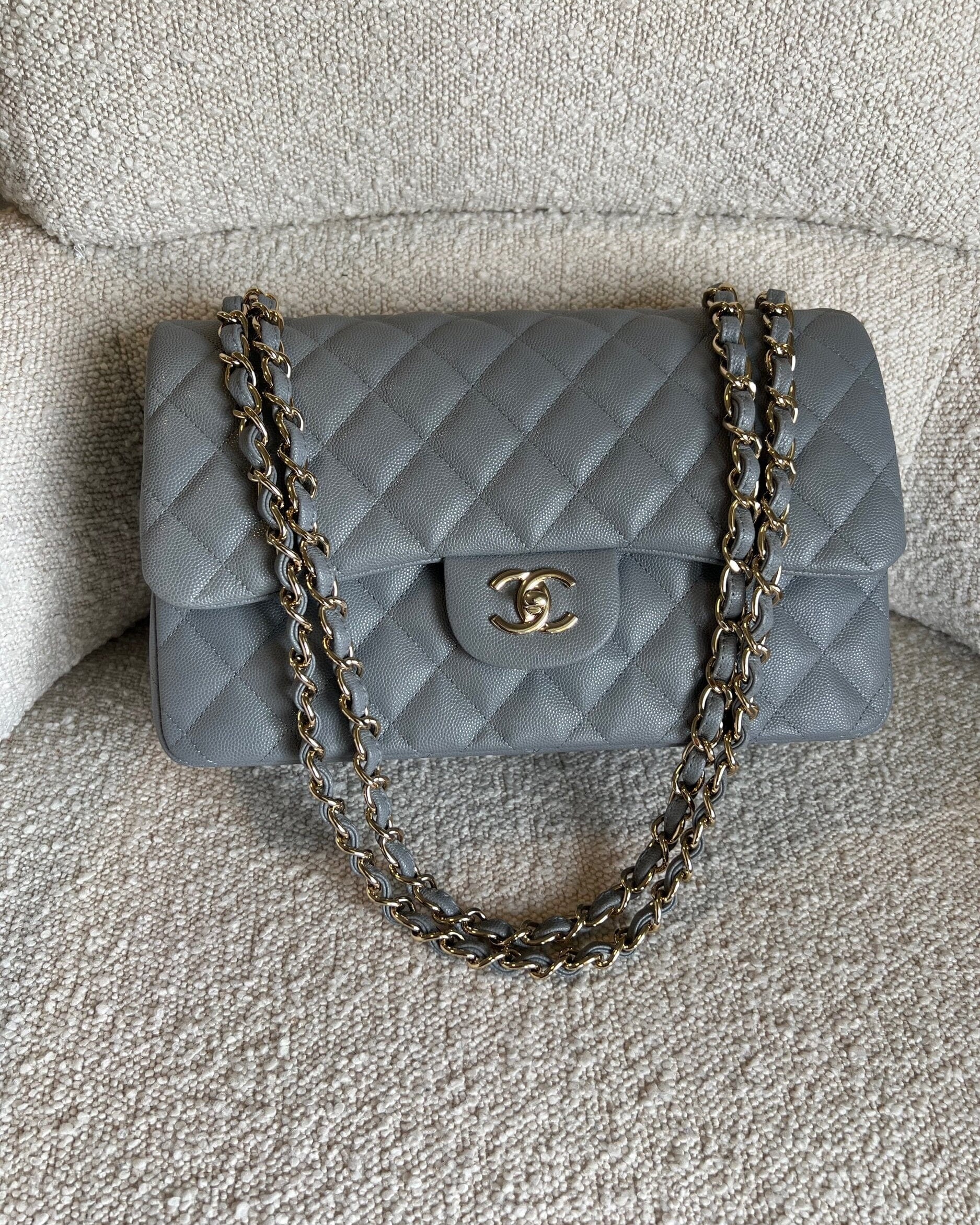 CHANEL Handbag 20C Grey Caviar Quilted Jumbo Classic Flap LGHW - Redeluxe