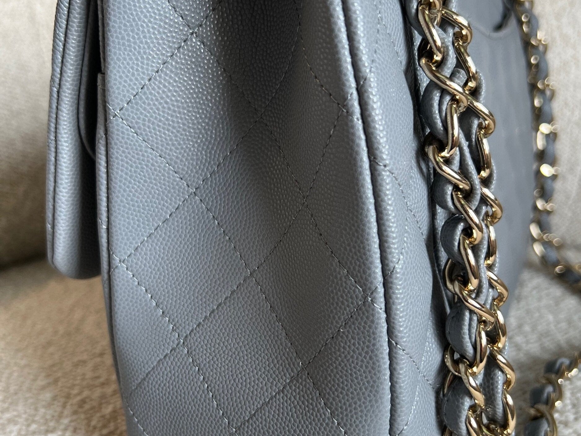 CHANEL Handbag 20C Grey Caviar Quilted Jumbo Classic Flap LGHW - Redeluxe