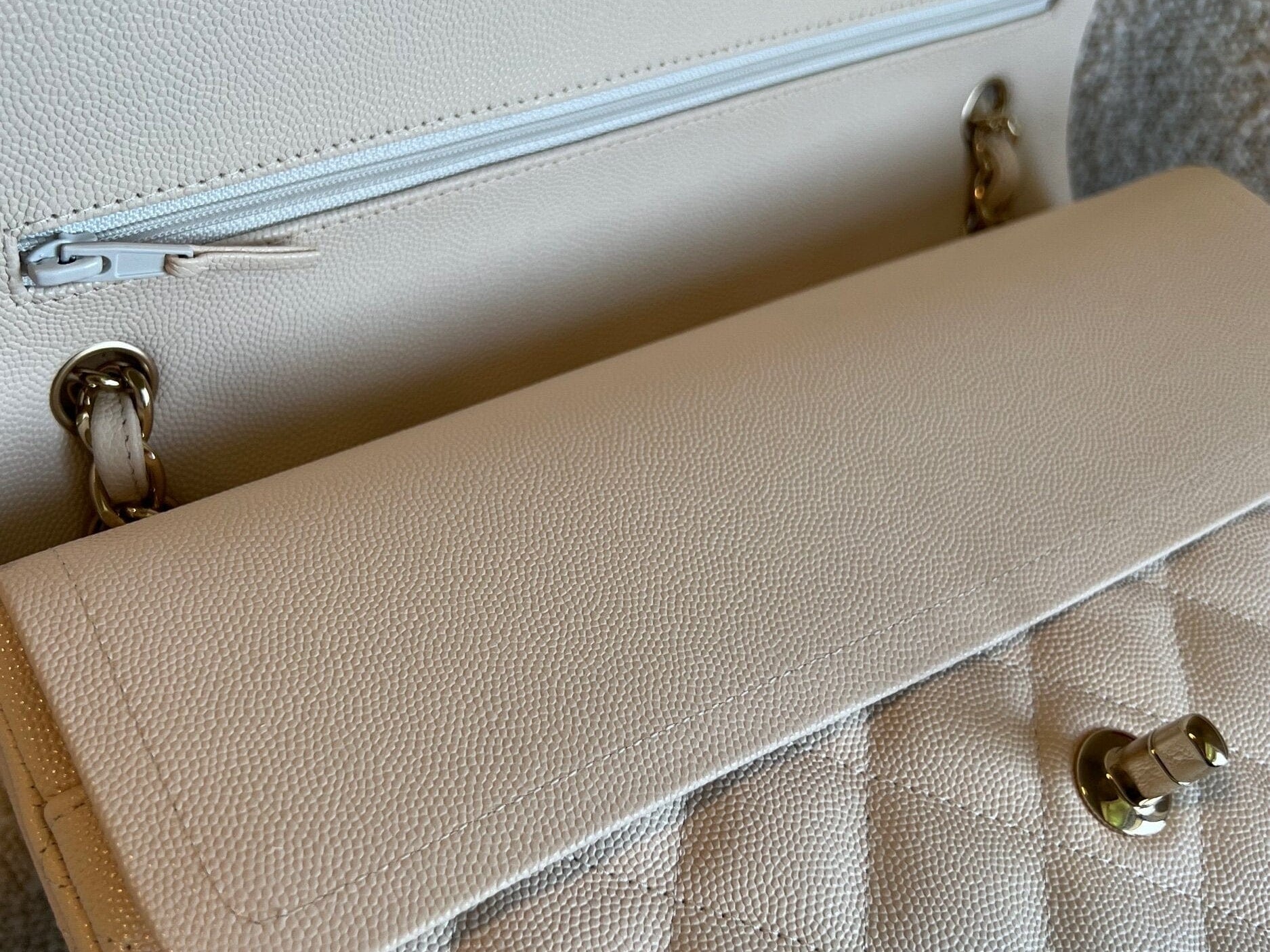 CHANEL Handbag 20C Light Beige Caviar Quilted Jumbo Classic Flap LGHW - Redeluxe