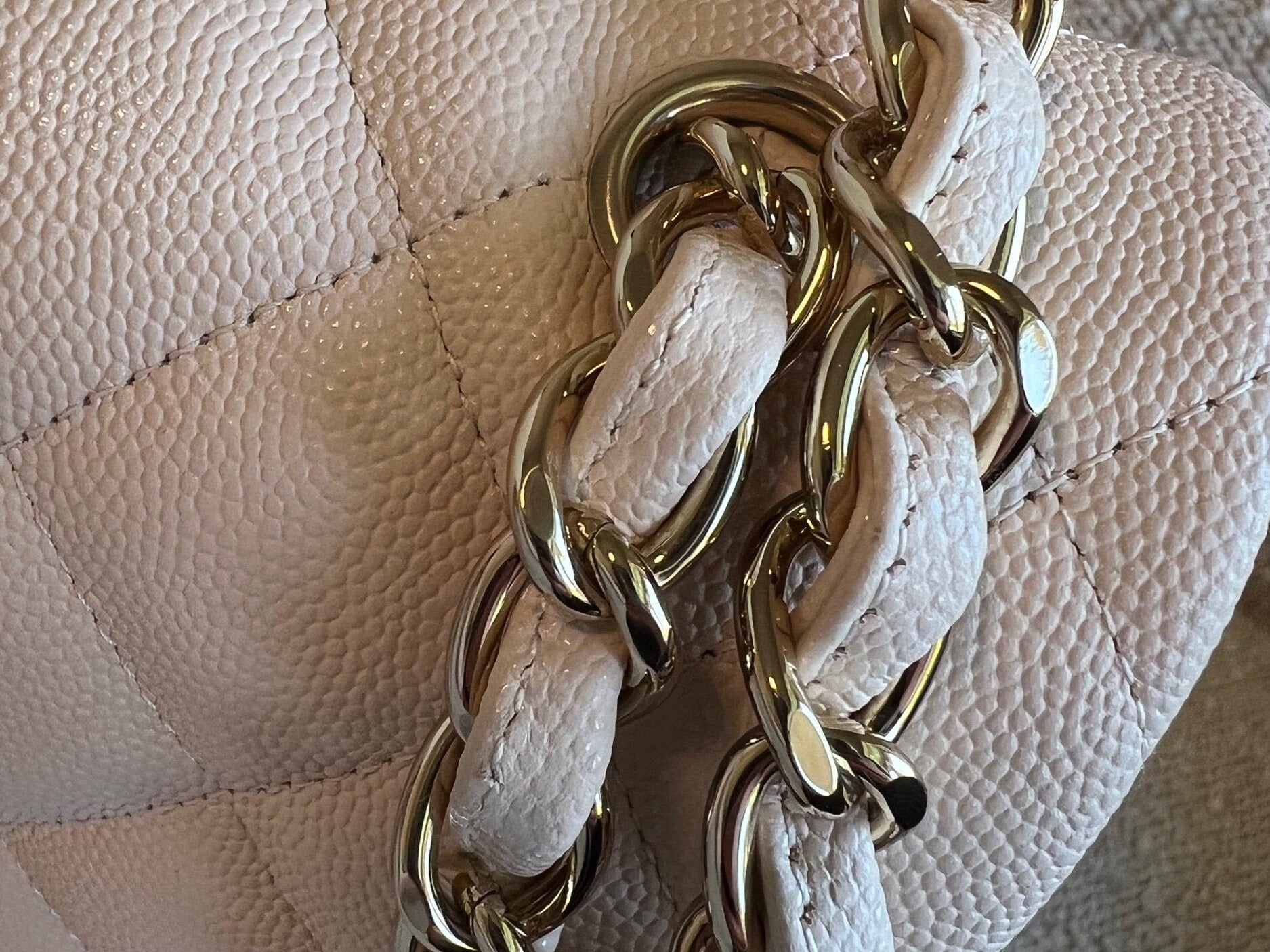 CHANEL Handbag 20C Light Beige Caviar Quilted Jumbo Classic Flap LGHW - Redeluxe