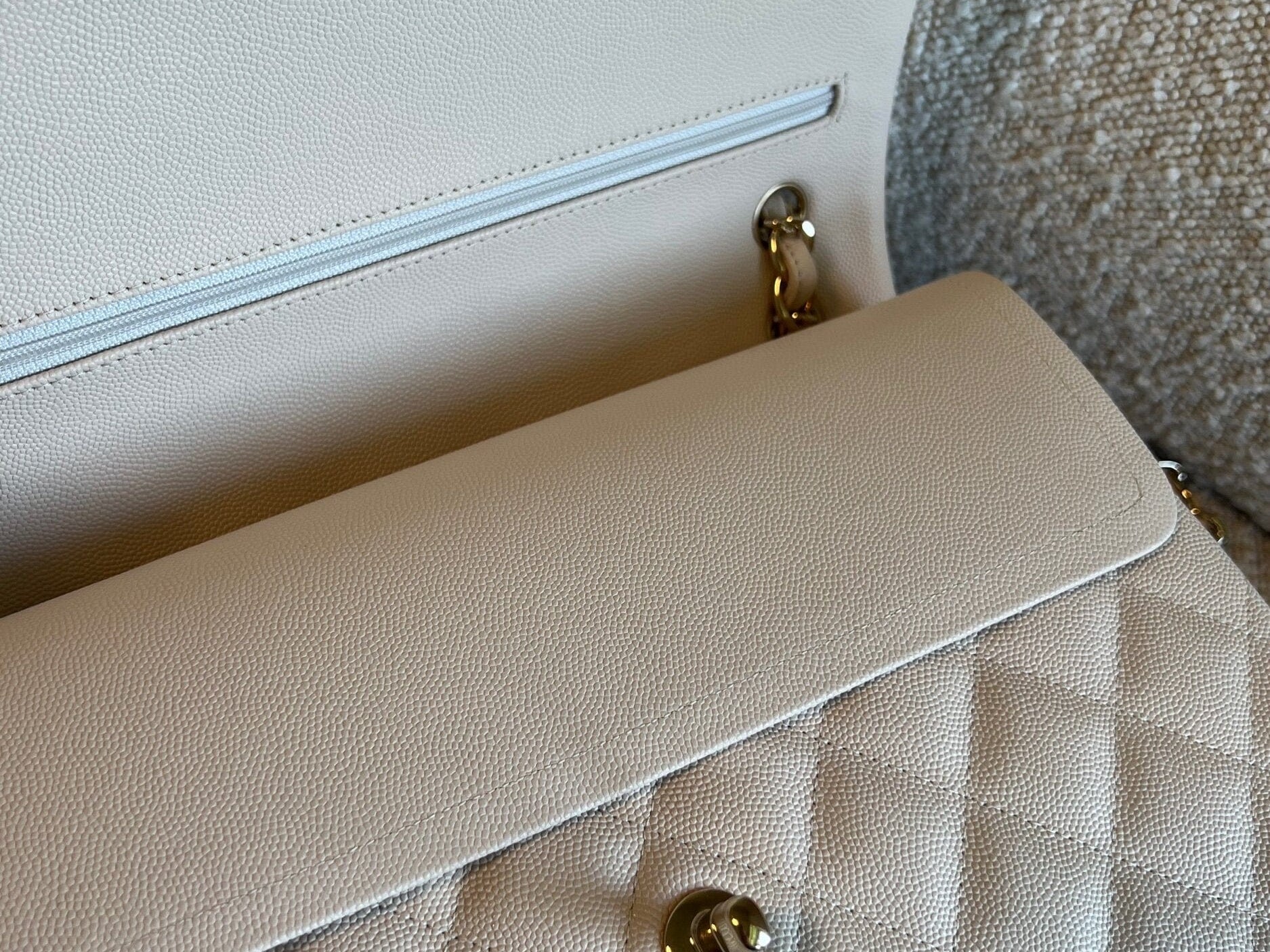 CHANEL Handbag 20C Light Beige Caviar Quilted Jumbo Classic Flap LGHW - Redeluxe