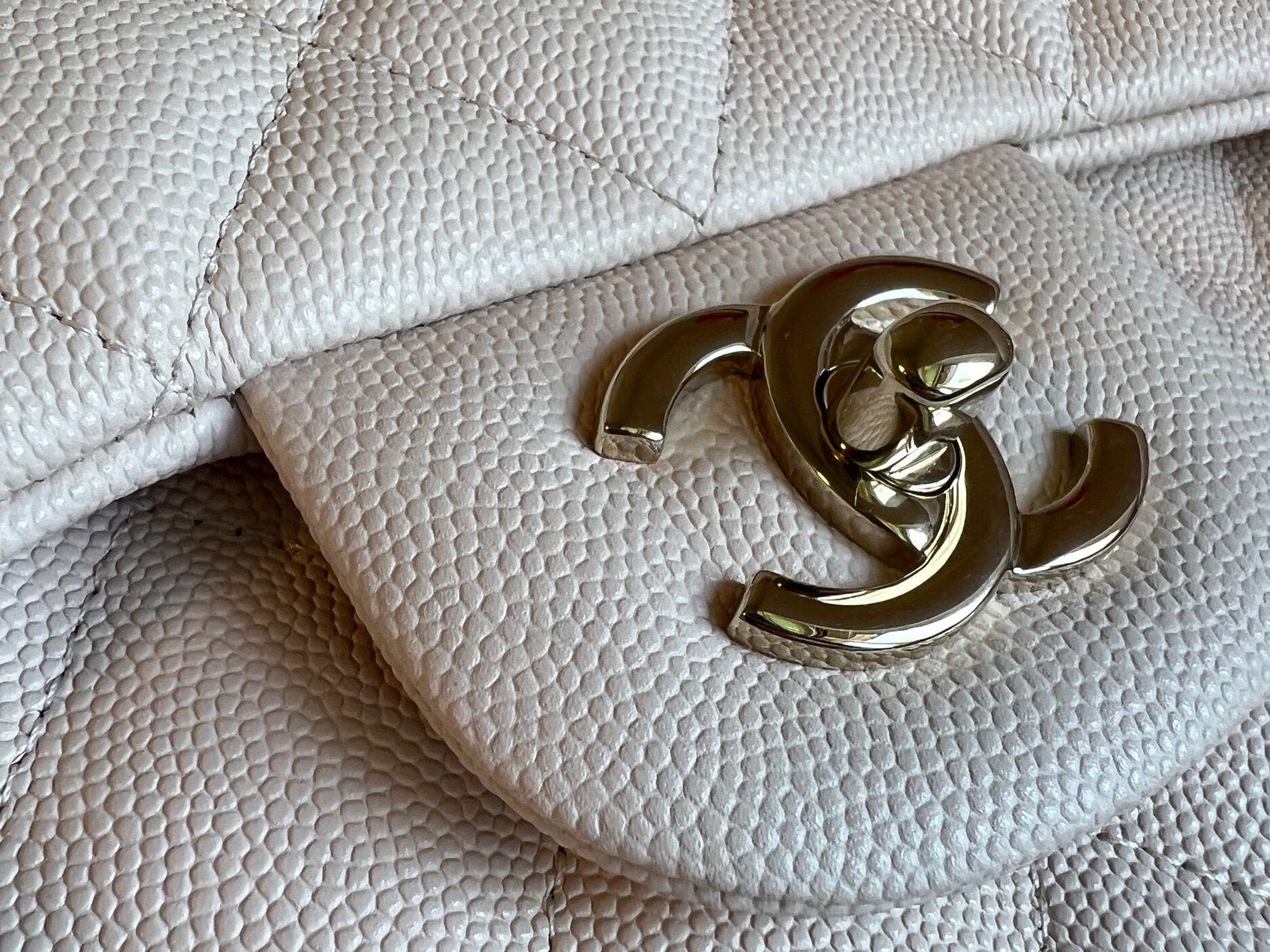 CHANEL Handbag 20C Light Beige Caviar Quilted Jumbo Classic Flap LGHW - Redeluxe