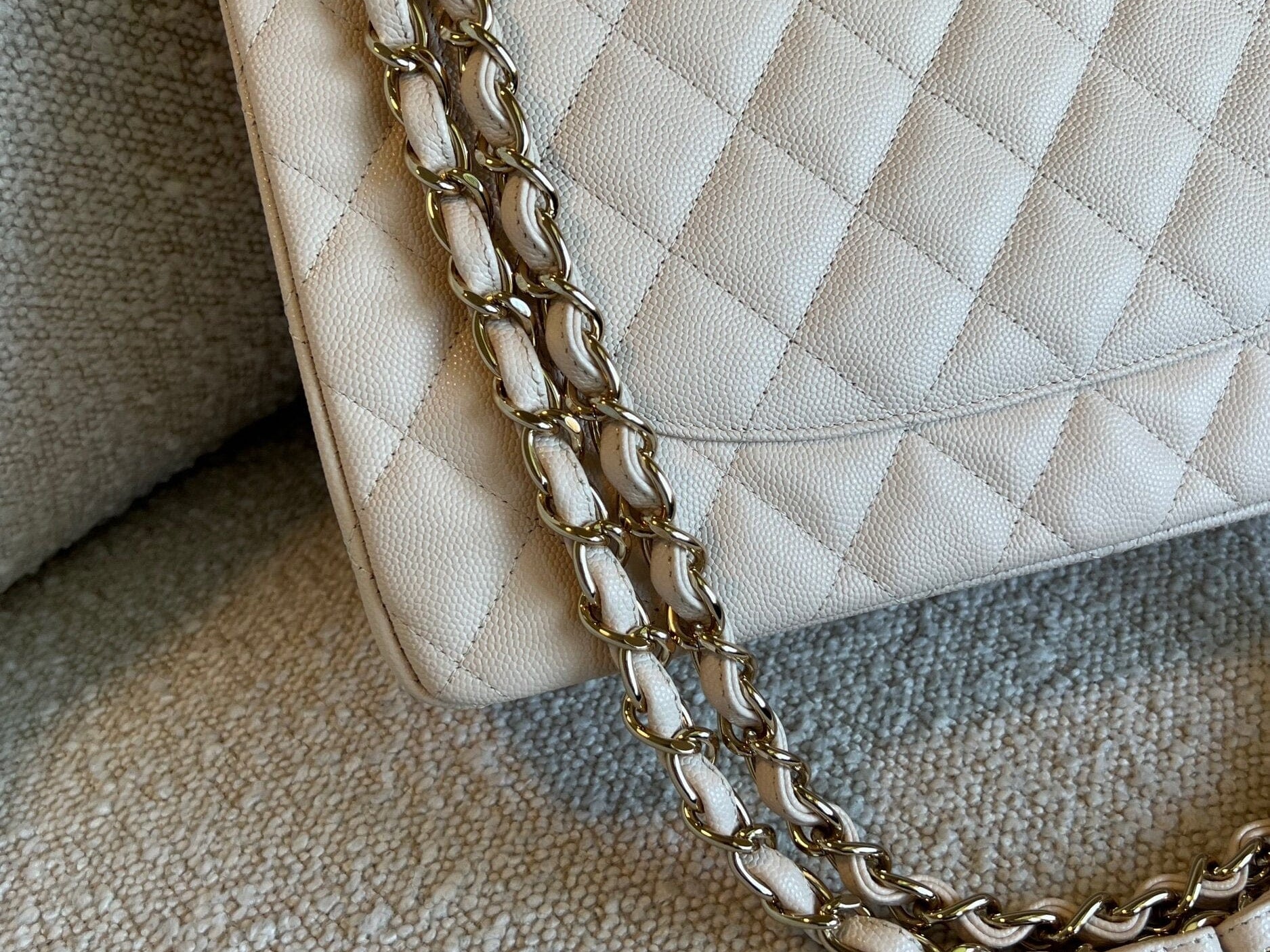 CHANEL Handbag 20C Light Beige Caviar Quilted Jumbo Classic Flap LGHW - Redeluxe