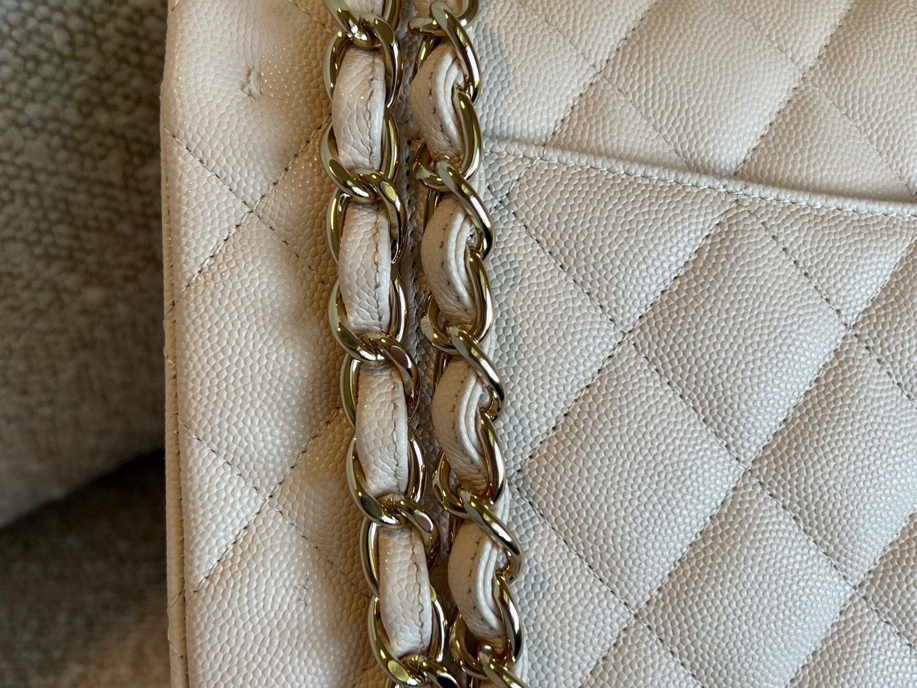 CHANEL Handbag 20C Light Beige Caviar Quilted Jumbo Classic Flap LGHW - Redeluxe