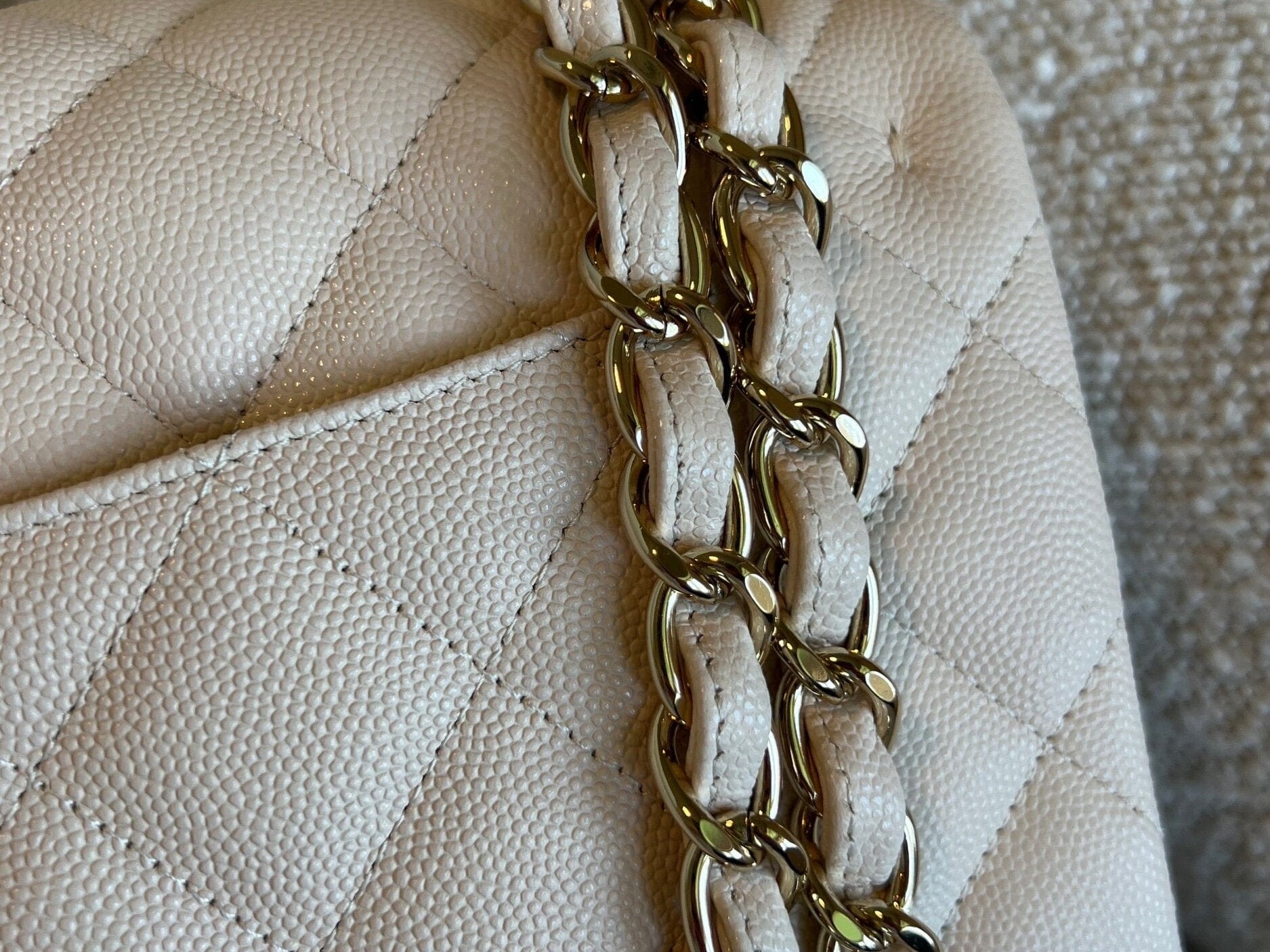 CHANEL Handbag 20C Light Beige Caviar Quilted Jumbo Classic Flap LGHW - Redeluxe