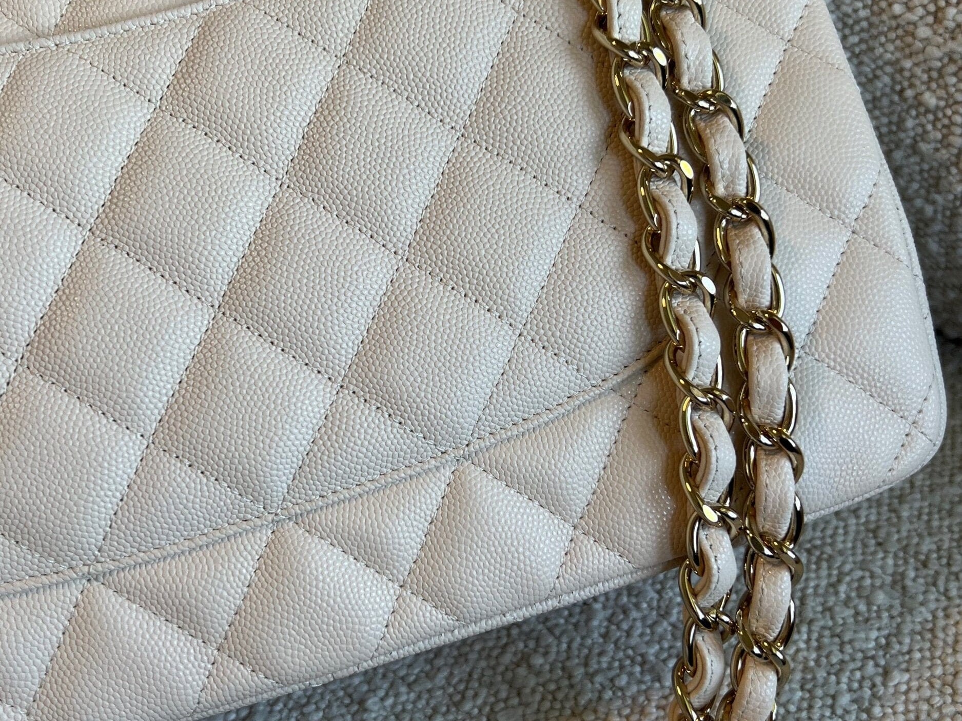 CHANEL Handbag 20C Light Beige Caviar Quilted Jumbo Classic Flap LGHW - Redeluxe