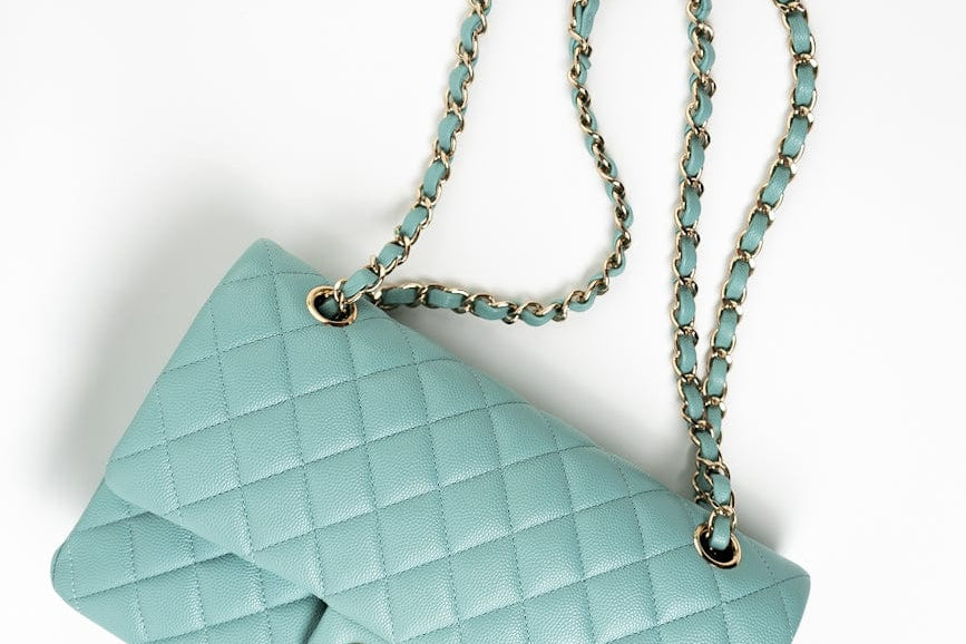 CHANEL Handbag 20C Tiffany Blue Caviar Quilted Classic Flap Medium Light Gold Hardware - Redeluxe