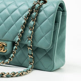 CHANEL Handbag 20C Tiffany Blue Caviar Quilted Classic Flap Medium Light Gold Hardware - Redeluxe