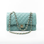 CHANEL Handbag 20C Tiffany Blue Caviar Quilted Classic Flap Medium Light Gold Hardware - Redeluxe