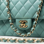 CHANEL Handbag 20C Tiffany Blue Caviar Quilted Classic Flap Medium Light Gold Hardware - Redeluxe