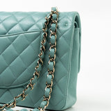 CHANEL Handbag 20C Tiffany Blue Caviar Quilted Classic Flap Medium Light Gold Hardware - Redeluxe