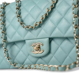 CHANEL Handbag 20C Tiffany Blue Caviar Quilted Classic Flap Medium Light Gold Hardware - Redeluxe