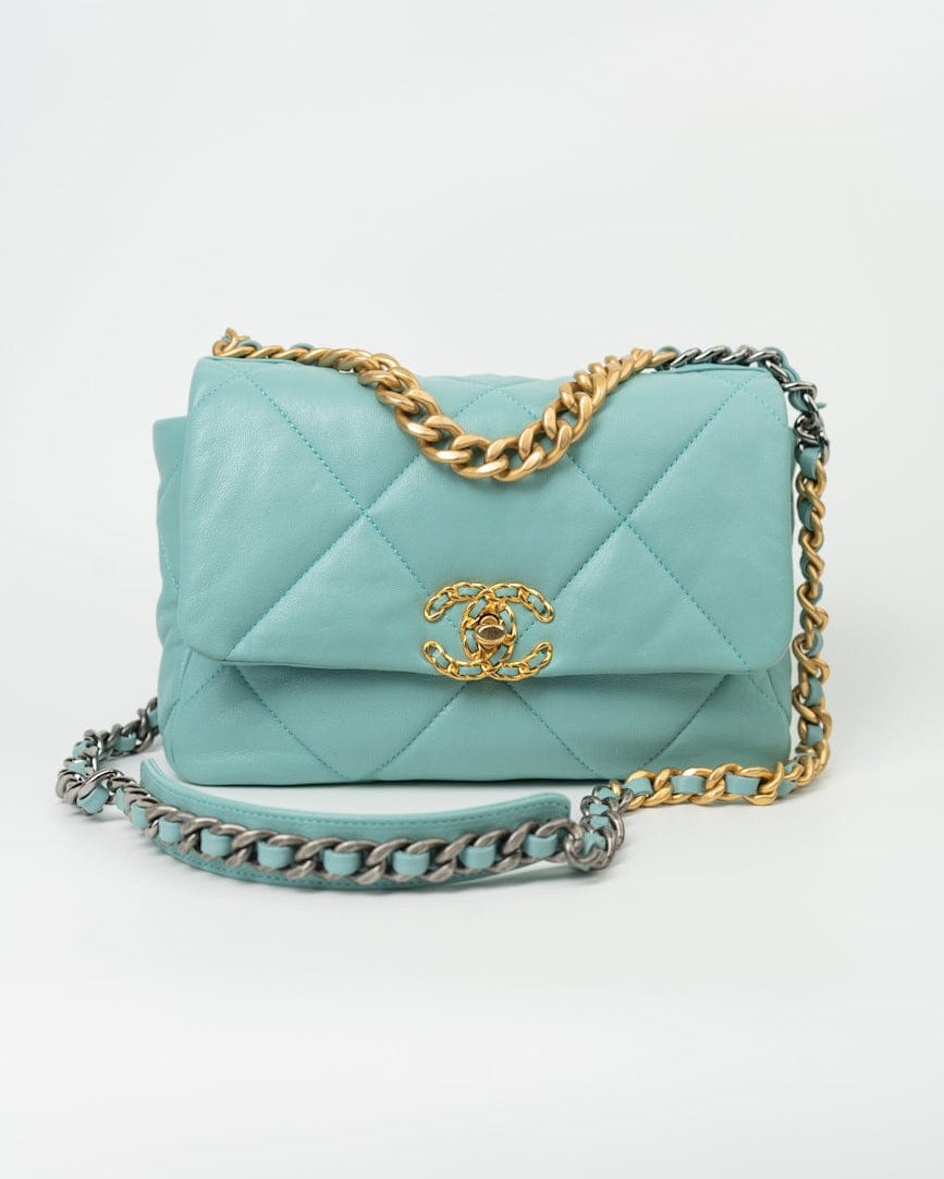 CHANEL Handbag 20C Tiffany Blue Goatskin 19 Flap Small Mixed Hardware - Redeluxe