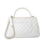 CHANEL Handbag 20K Iridescent White Caviar Quilted Coco Handle Medium Light Gold Hardware - Redeluxe
