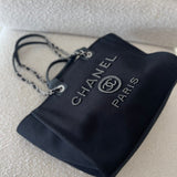 CHANEL Handbag 20S Black Large Deauville Shopping Bag Silver Hardware - Redeluxe