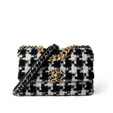 CHANEL Handbag 20S Black / White Ribbon Tweed 19 Flap Mixed Hardware Small - Redeluxe