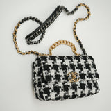 CHANEL Handbag 20S Ecru Black & White Tweed Quilted 19 Flap Small Mixed Hardware - Redeluxe