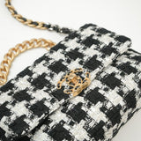 CHANEL Handbag 20S Ecru Black & White Tweed Quilted 19 Flap Small Mixed Hardware - Redeluxe