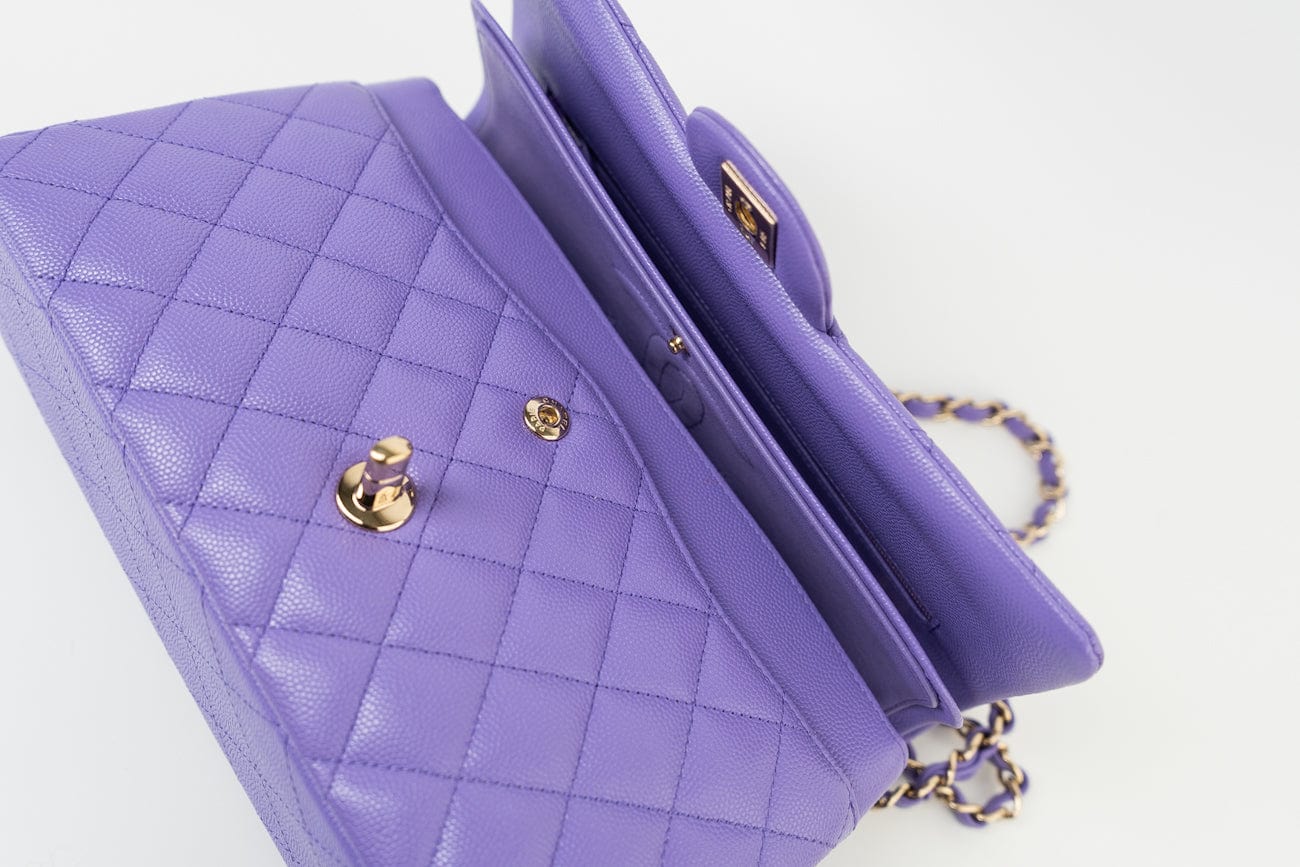 CHANEL Handbag 20S Purple Caviar Quilted Classic Flap Medium - Redeluxe
