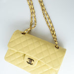 CHANEL Handbag 20S Yellow Caviar Quilted Classic Flap Small Light Gold Hardware - Redeluxe