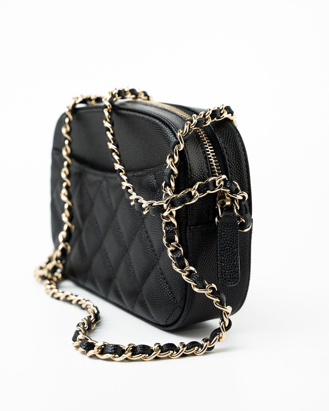 CHANEL Handbag 21A Black Caviar Quilted Camera Case Gold Hardware - Redeluxe