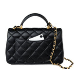 CHANEL Handbag 21A Black Lambskin Quilted Mini Top Handle Antique Gold Hardware - Redeluxe