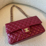 CHANEL Handbag 21A Burgundy Lambskin Quilted Classic Flap Medium LGHW - Redeluxe