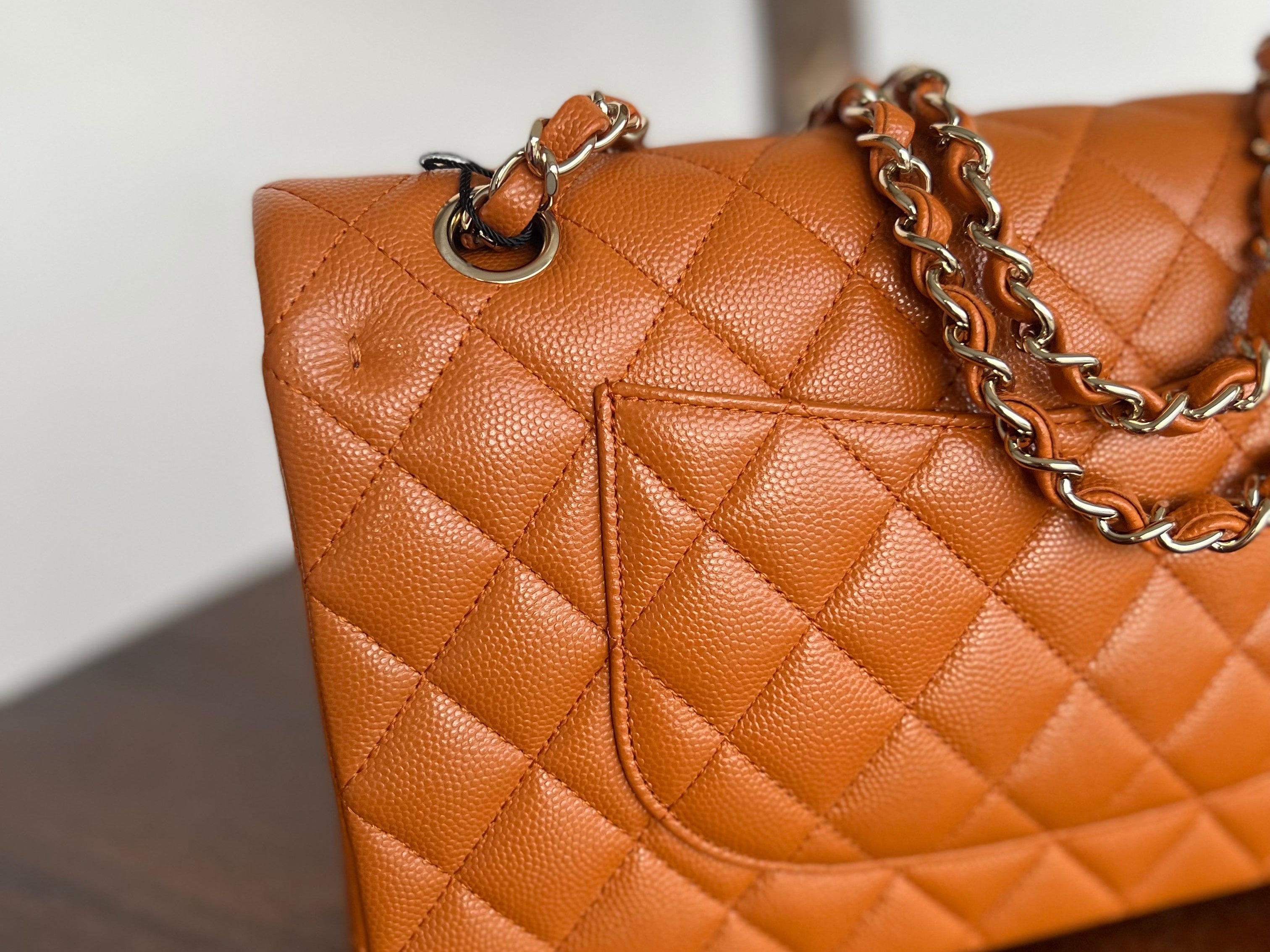 CHANEL Handbag 21A Caramel / Light Brown Caviar Quilted Classic Flap LGHW - Redeluxe