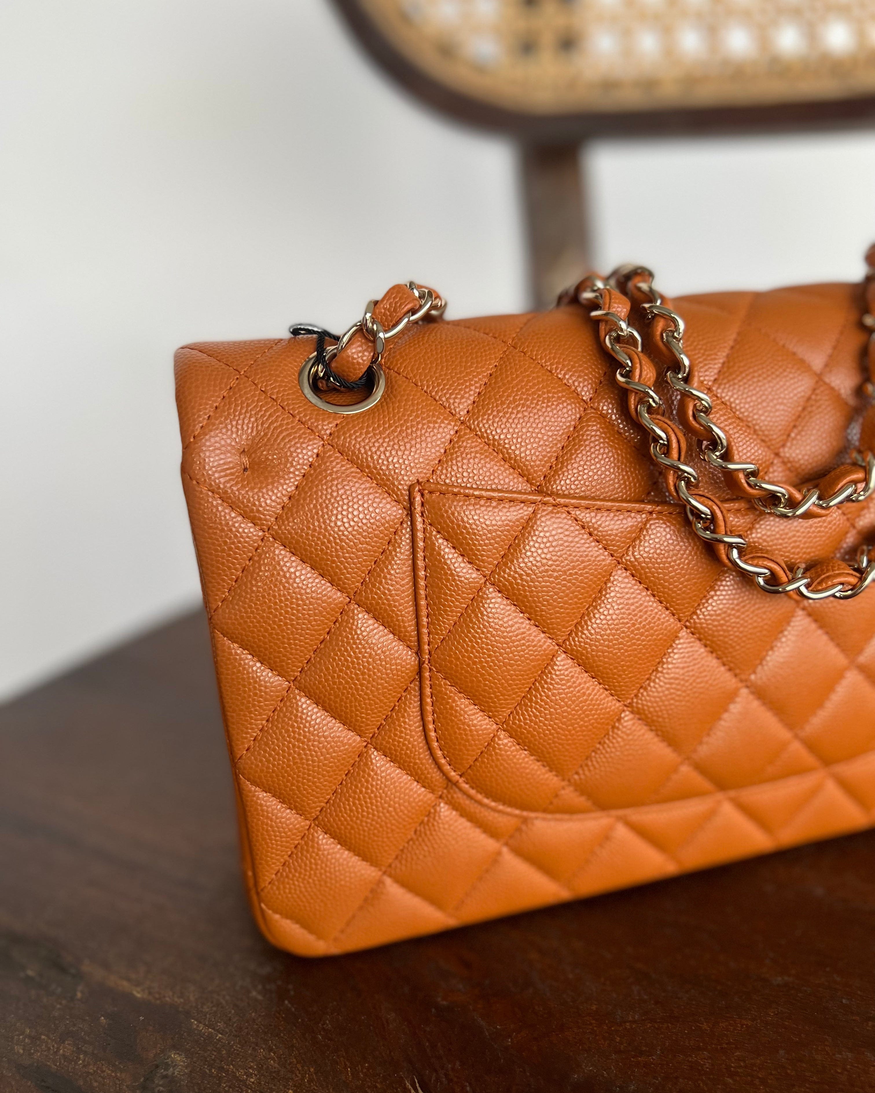 CHANEL Handbag 21A Caramel / Light Brown Caviar Quilted Classic Flap LGHW - Redeluxe