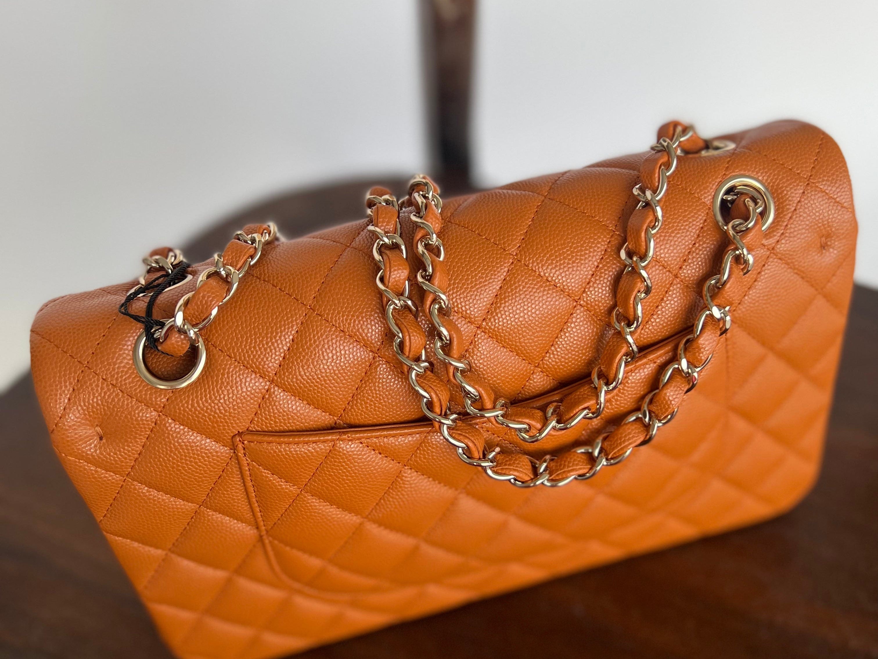 CHANEL Handbag 21A Caramel / Light Brown Caviar Quilted Classic Flap LGHW - Redeluxe