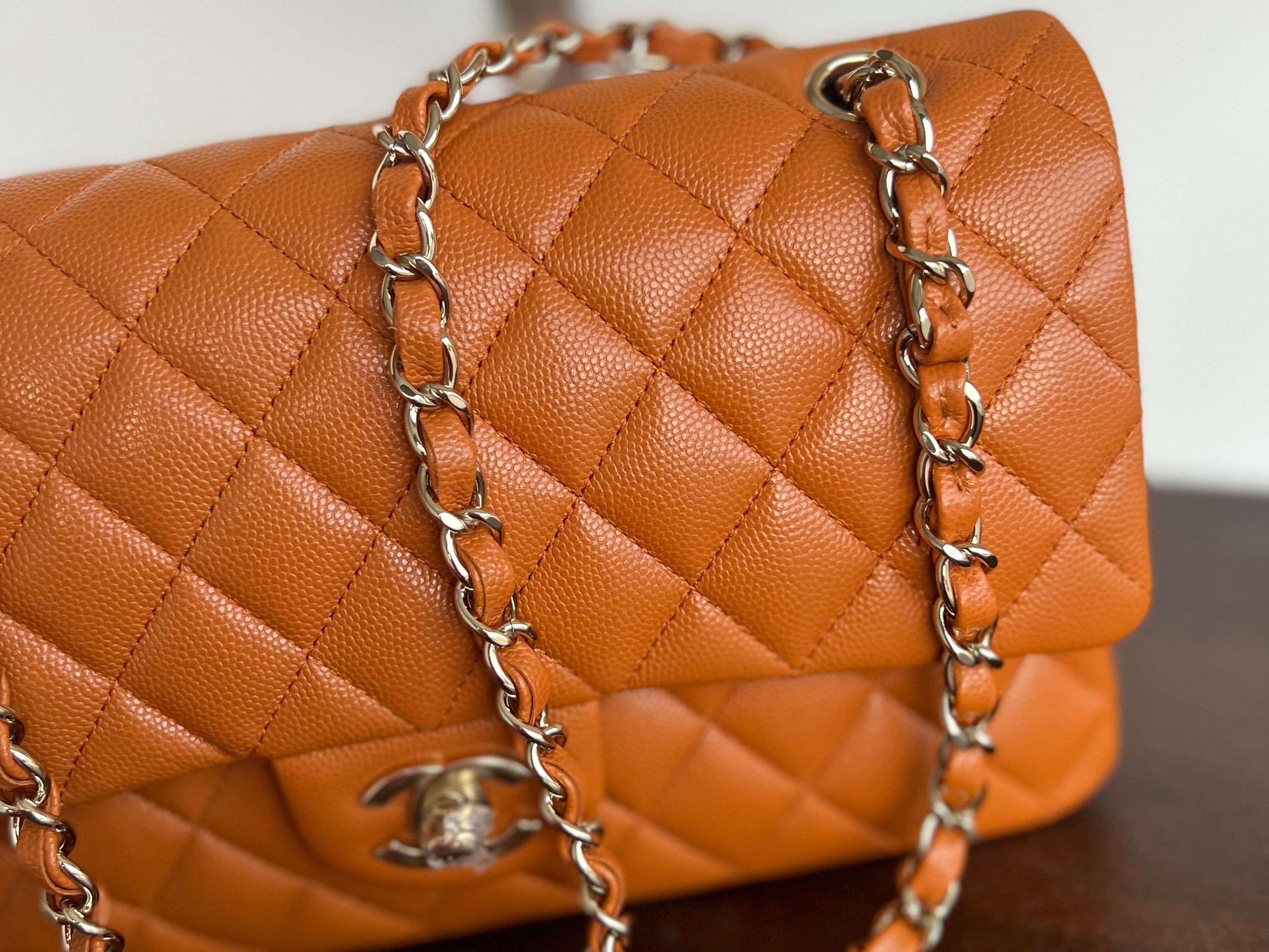 CHANEL Handbag 21A Caramel / Light Brown Caviar Quilted Classic Flap LGHW - Redeluxe