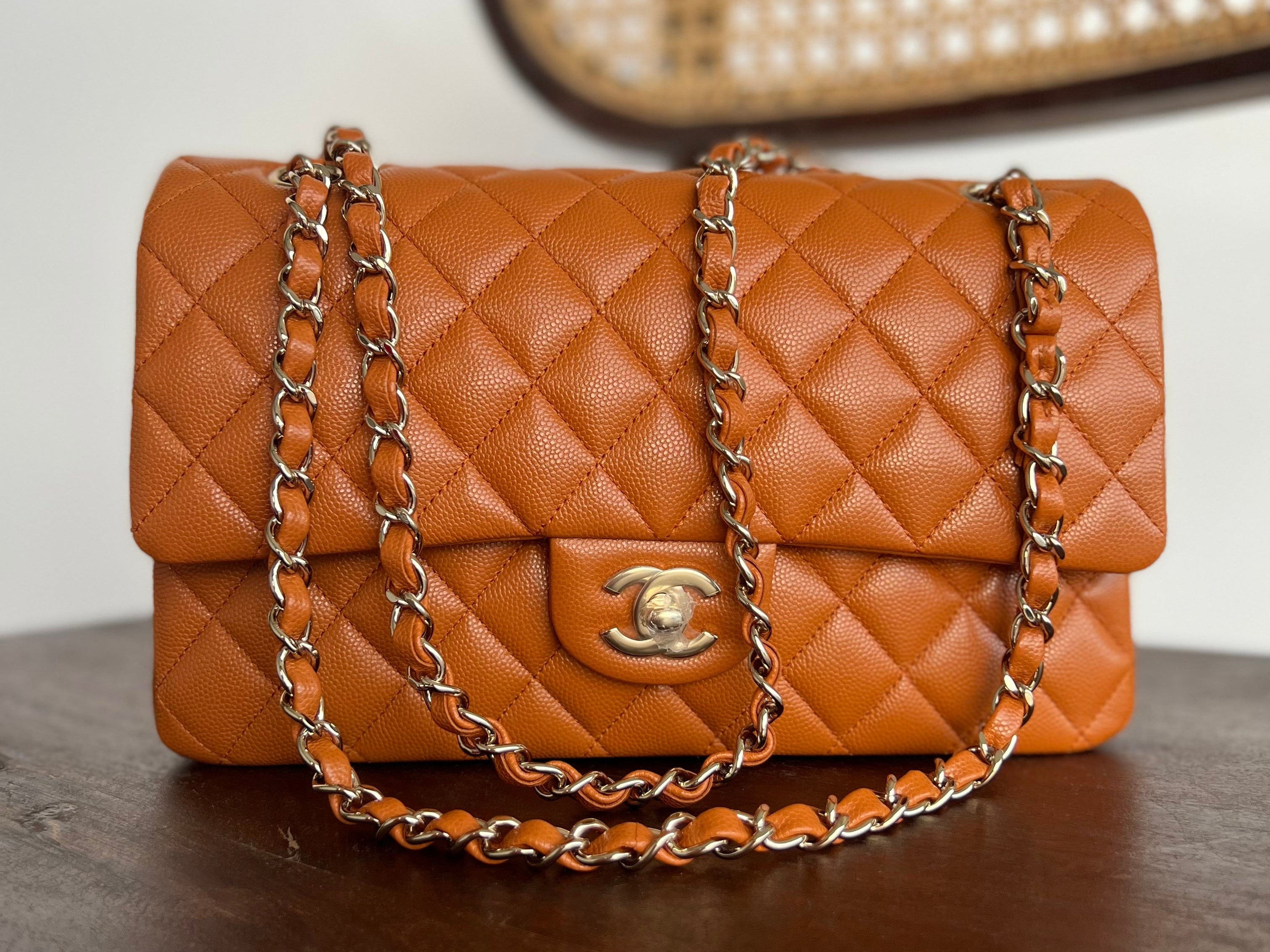 CHANEL Handbag 21A Caramel / Light Brown Caviar Quilted Classic Flap LGHW - Redeluxe