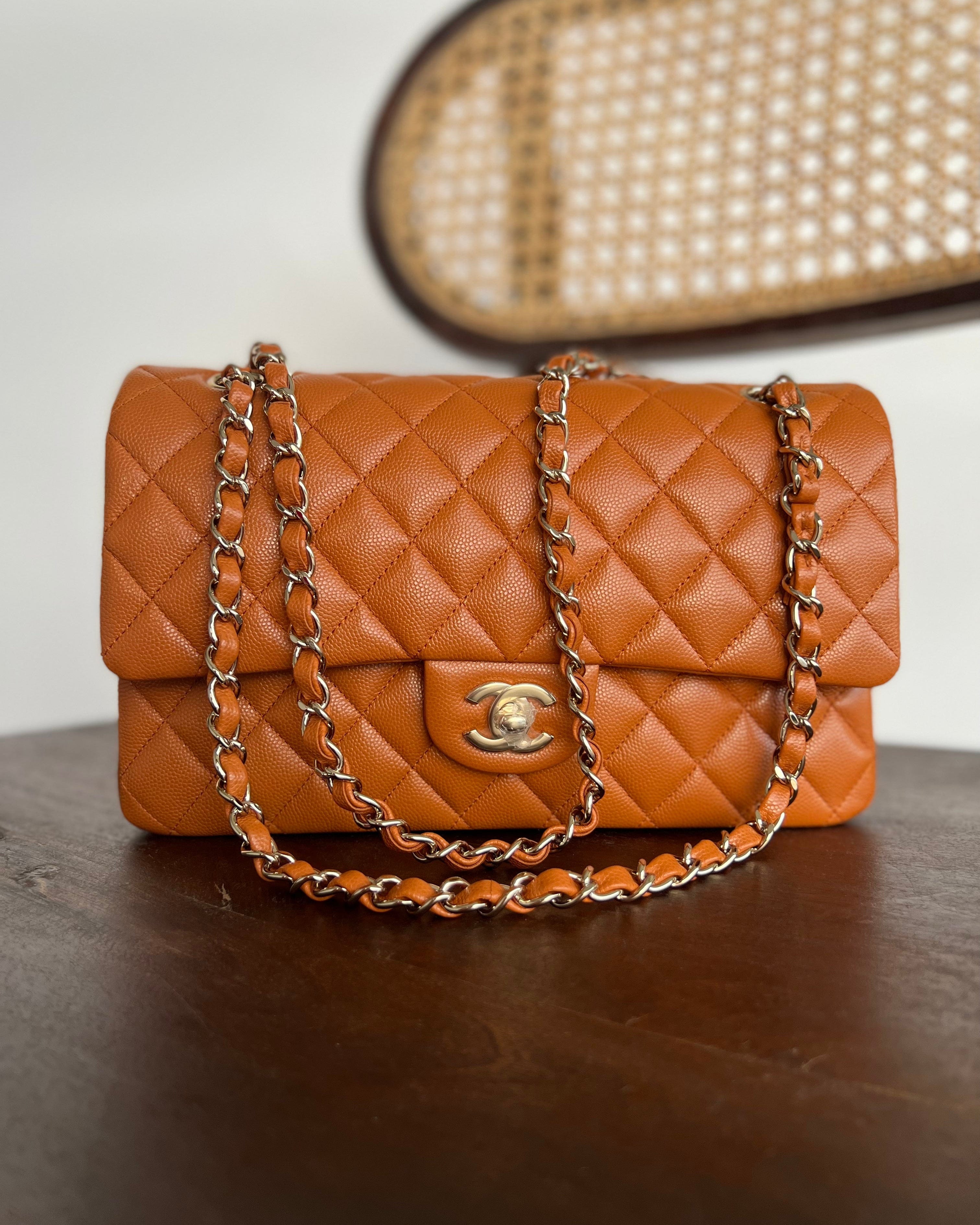 CHANEL Handbag 21A Caramel / Light Brown Caviar Quilted Classic Flap LGHW - Redeluxe