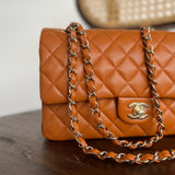 CHANEL Handbag 21A Caramel / Light Brown Caviar Quilted Classic Flap LGHW - Redeluxe