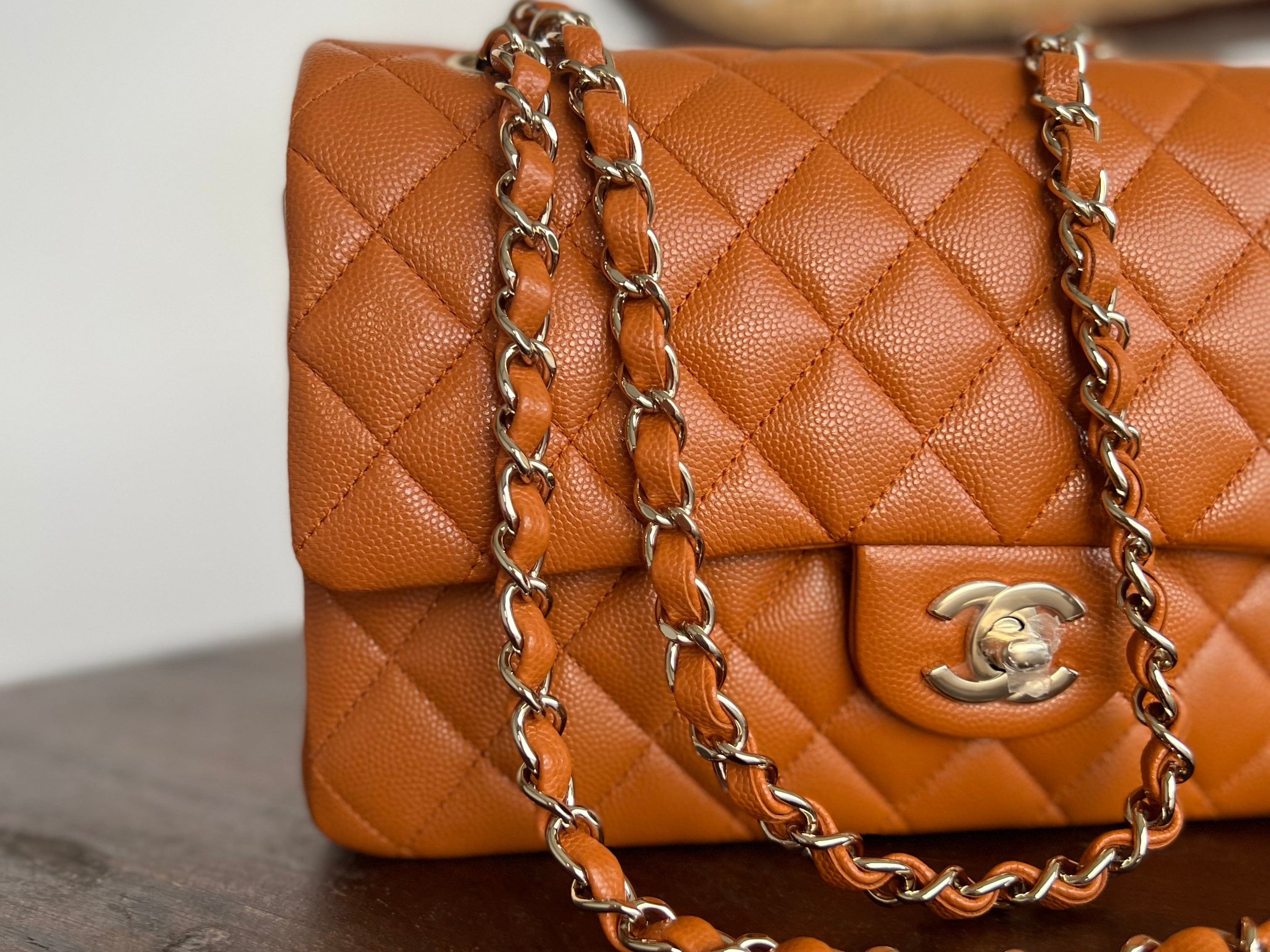 CHANEL Handbag 21A Caramel / Light Brown Caviar Quilted Classic Flap LGHW - Redeluxe