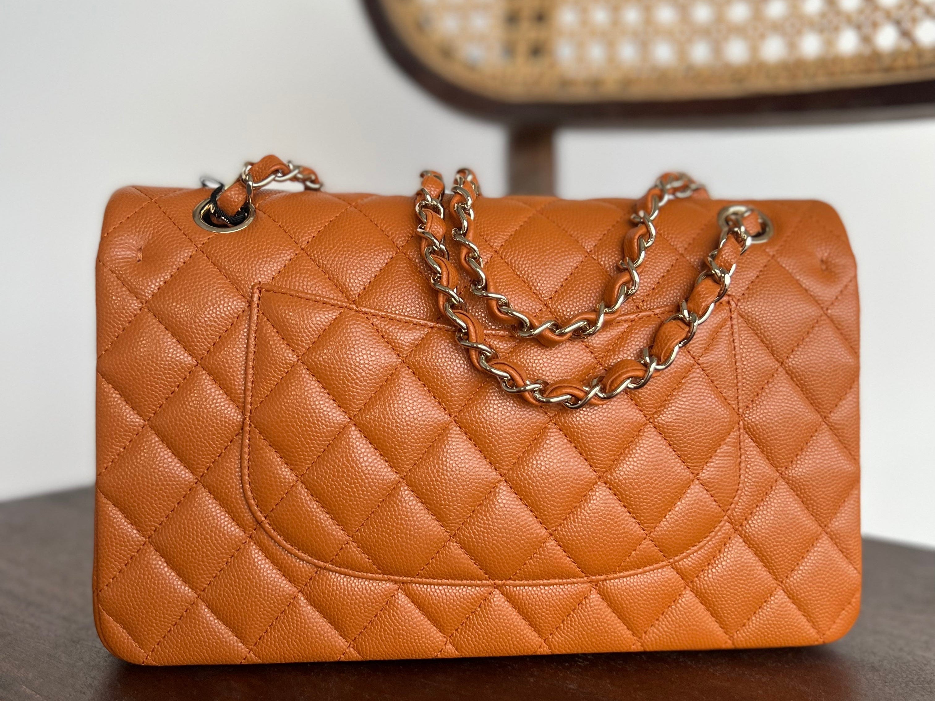 CHANEL Handbag 21A Caramel / Light Brown Caviar Quilted Classic Flap LGHW - Redeluxe