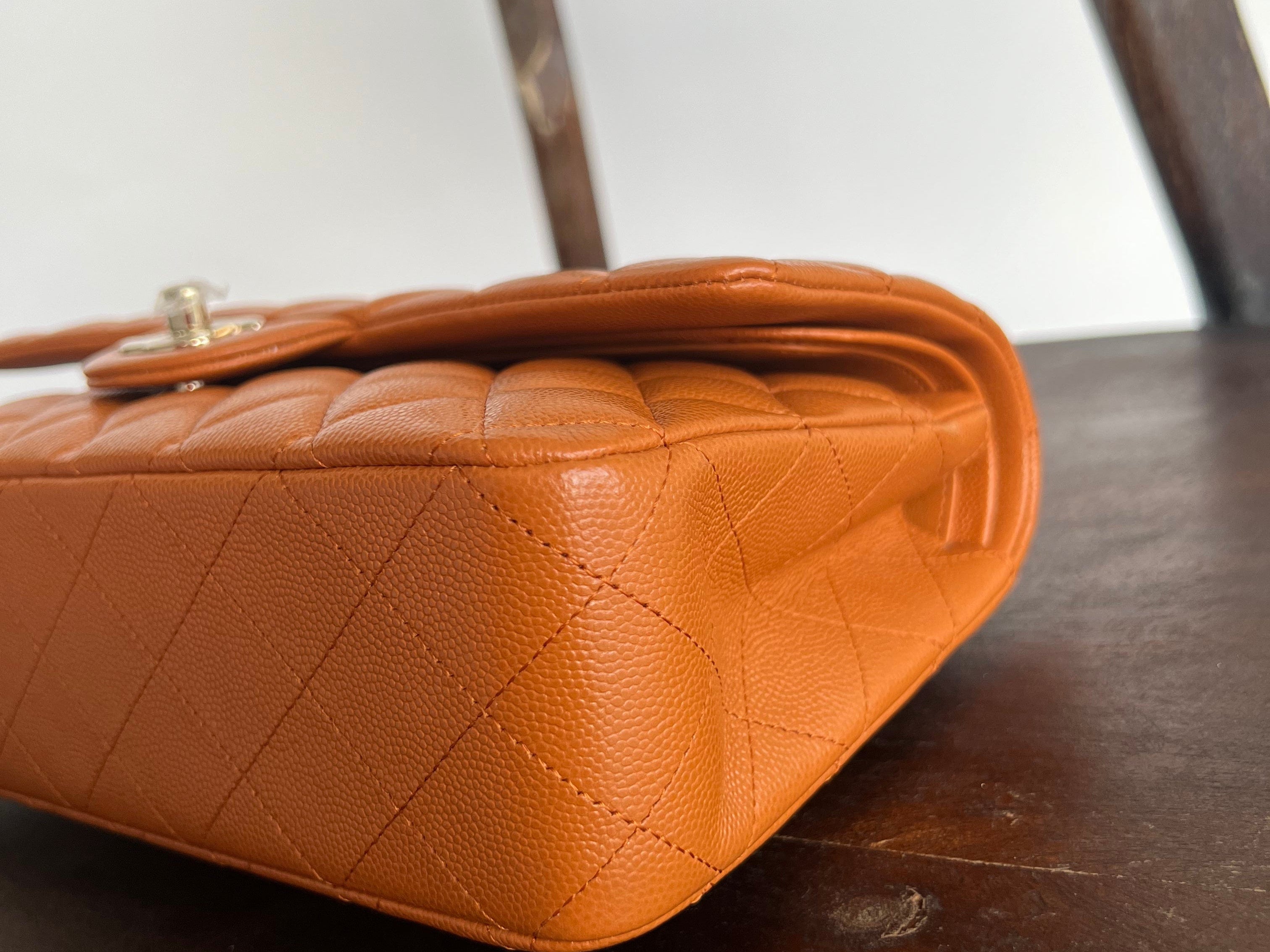CHANEL Handbag 21A Caramel / Light Brown Caviar Quilted Classic Flap LGHW - Redeluxe