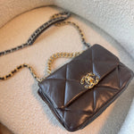 CHANEL Handbag 21A Dark Brown Lambskin Quilted 19 Flap Small MHW - Redeluxe