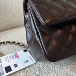 CHANEL Handbag 21A Dark Brown Lambskin Quilted Mini Rectangular Single Flap Light Gold Hardware - Redeluxe