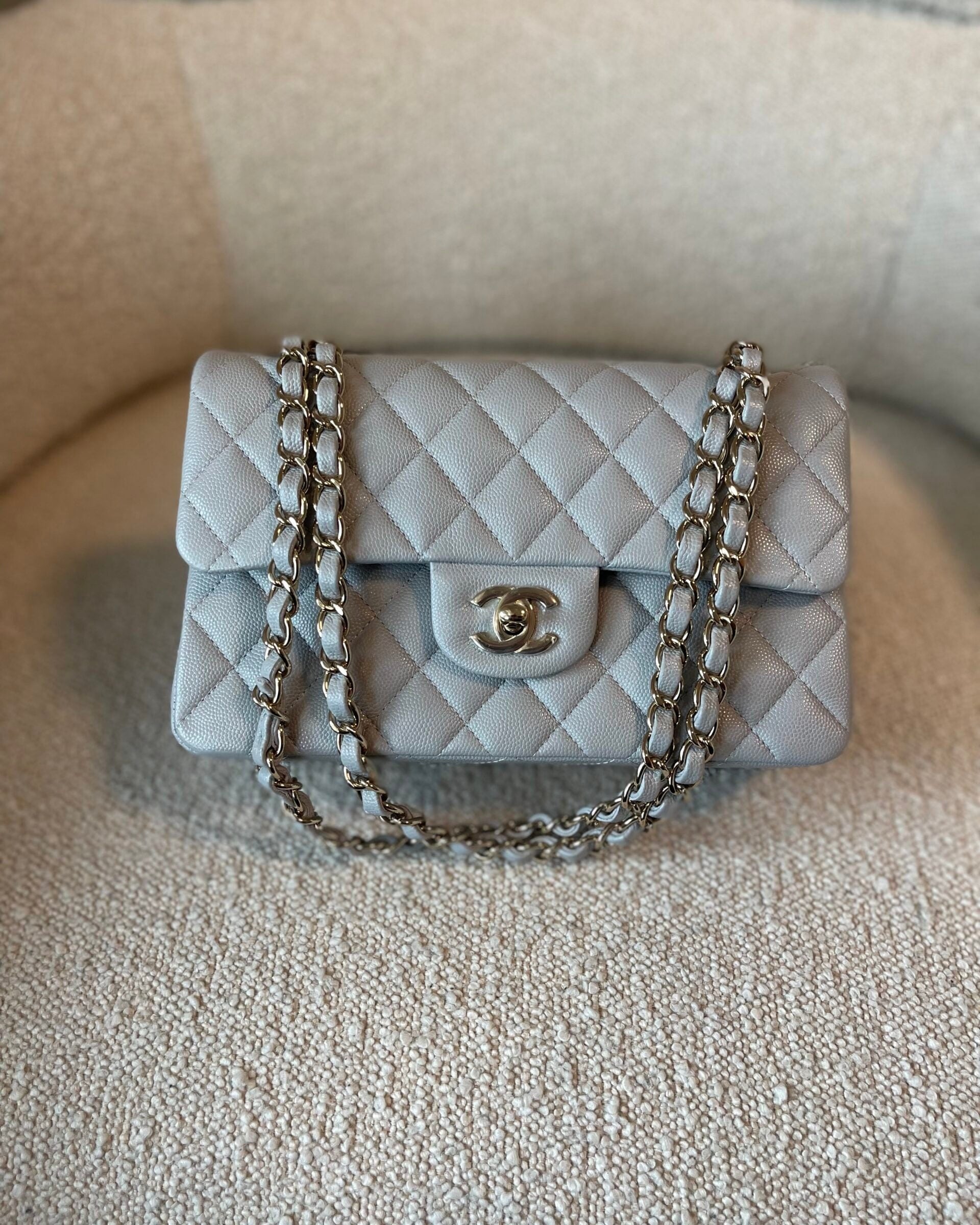 CHANEL Handbag 21A Grey Caviar Quilted Classic Flap Small LGHW - Redeluxe